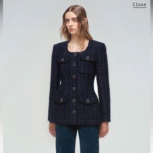 New Self-Portrait Navy Metallic Bouclé Jacket